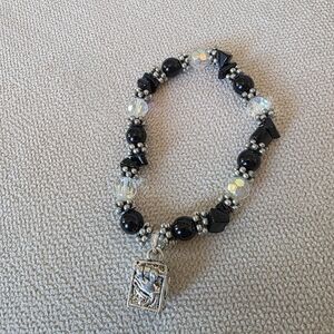 Unique Beaded Stretch Bracelet w/ Hinged Pill Box Locket Charm